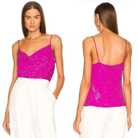 Generation Love Monet Cowl Neck Spaghetti Strap Cami in Hot Pink Sequin size S - Picture 1 of 9